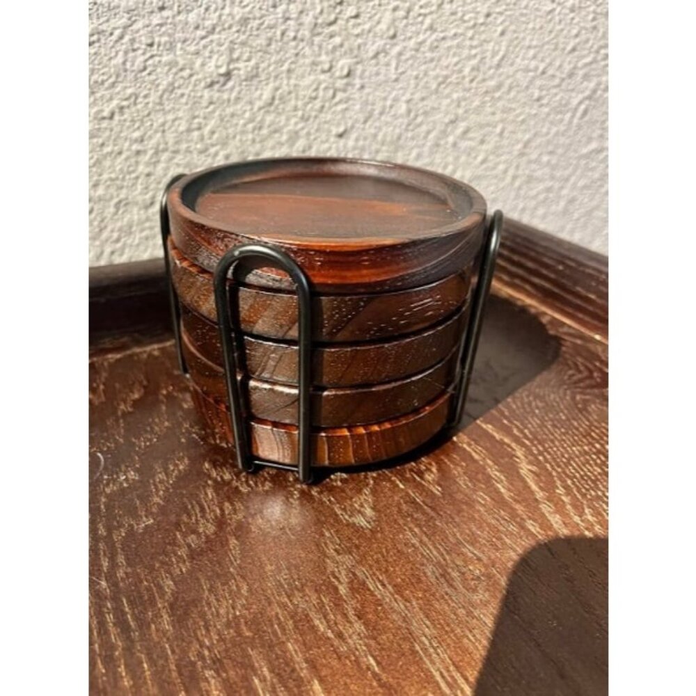 Natural Wood Drink Coasters Set with Holder for Modern Home Decor